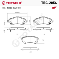 Колодки тормозные дисковые TOTACHI TBC-2056 передние керамические   NIBK PN8808   OEM 45022-SWW-G01