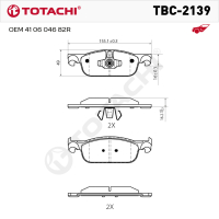 Колодки тормозные дисковые TOTACHI TBC-2139 передние керамические   NIBK PN0773   OEM 41 06 046 82R