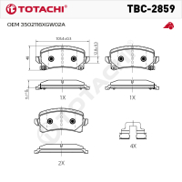 Колодки тормозные дисковые TOTACHI TBC-2859 задние керамические   NIBK PN6045   OEM 3502116XGW02A