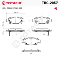 Колодки тормозные дисковые TOTACHI TBC-2057 задние керамические   NIBK PN8809   OEM 43022-SWW-G01