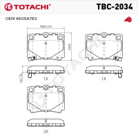 Колодки тормозные дисковые TOTACHI TBC-2034 задние керамические   NIBK PN3391   OEM 4605A783