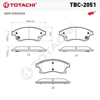 Колодки тормозные дисковые TOTACHI TBC-2051 передние керамические   NIBK PN0391   OEM 13301234