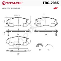Колодки тормозные дисковые TOTACHI TBC-2085 передние керамические   NIBK PN8802   OEM 3501115XKZ16B