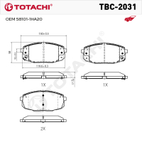 Колодки тормозные дисковые TOTACHI TBC-2031 передние керамические   NIBK PN0373   OEM 58101-1HA20